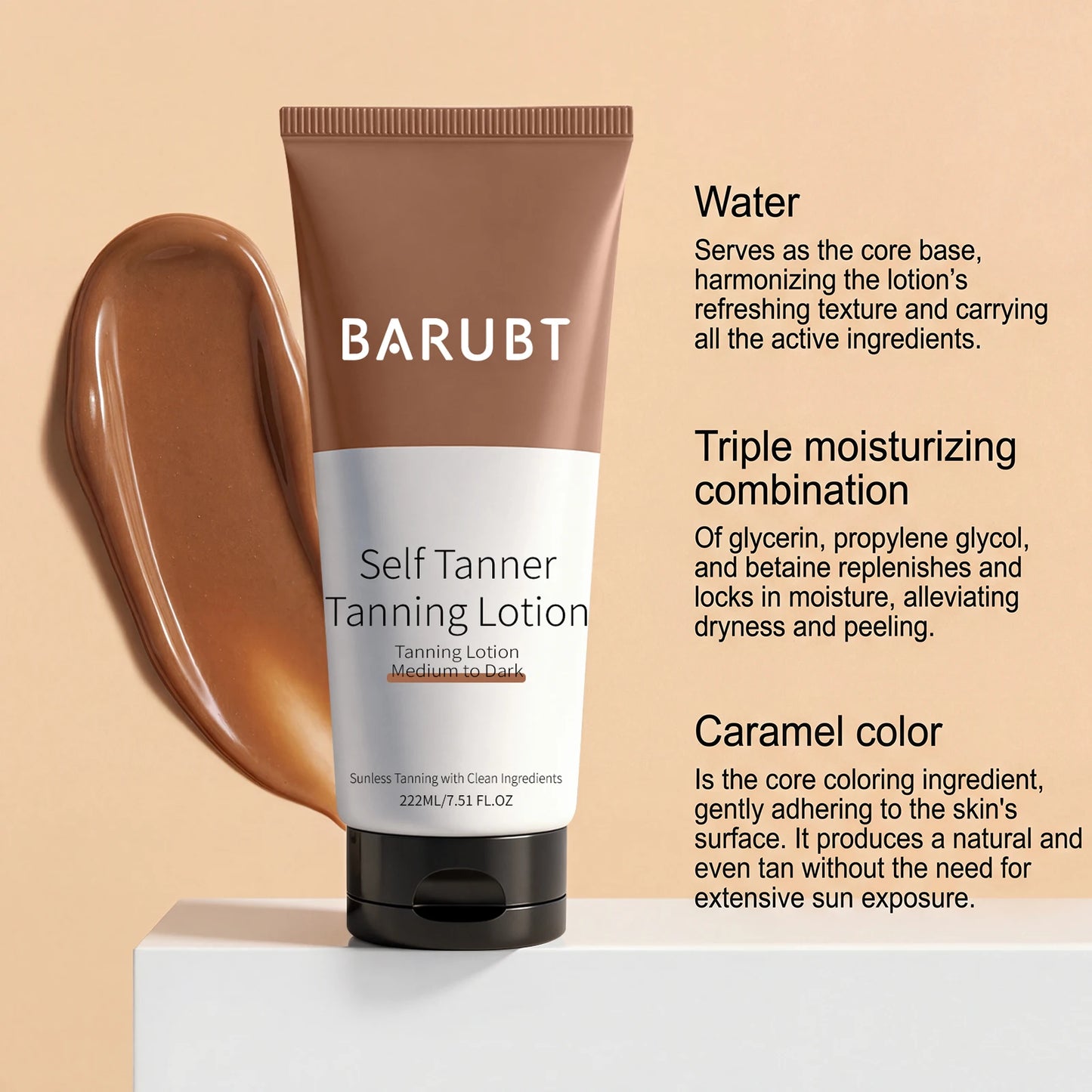 1~2h Instant Self Tanner Sunless Tanning Lotion Dark Brown Tinted Body Gel Caramel Color Self Tan Moisturizing Skin Bronzer
