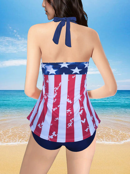 European and American New 2024 New Sexy Printed Bow Tether Women's Swimwear Fashionable Fashionable Conservative plus size Swimwear