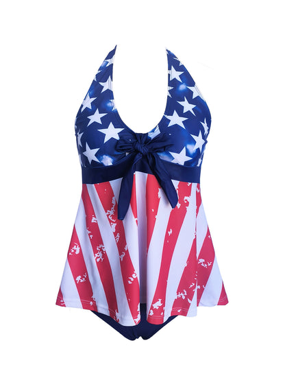 European and American New 2024 New Sexy Printed Bow Tether Women's Swimwear Fashionable Fashionable Conservative plus size Swimwear