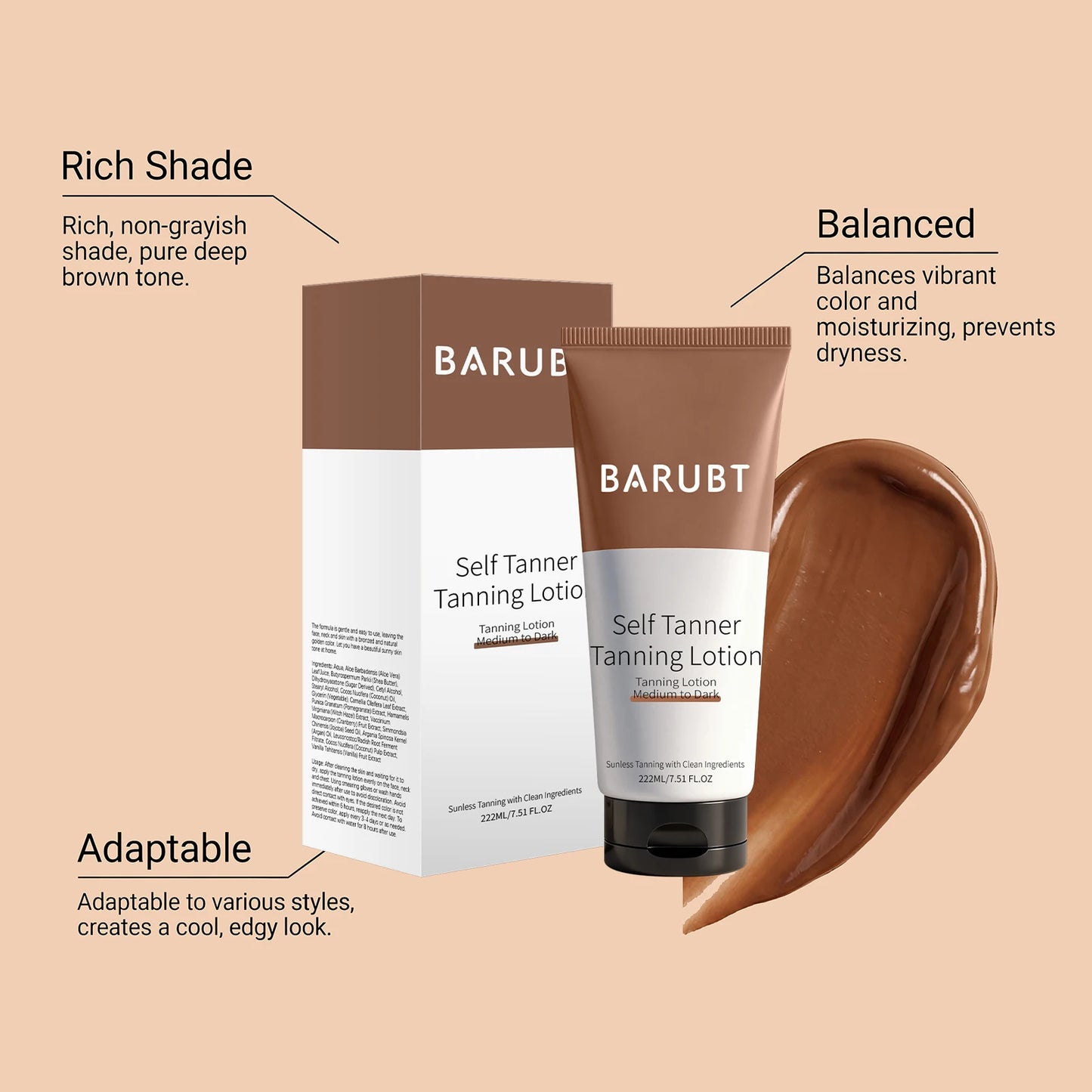 1~2h Instant Self Tanner Sunless Tanning Lotion Dark Brown Tinted Body Gel Caramel Color Self Tan Moisturizing Skin Bronzer
