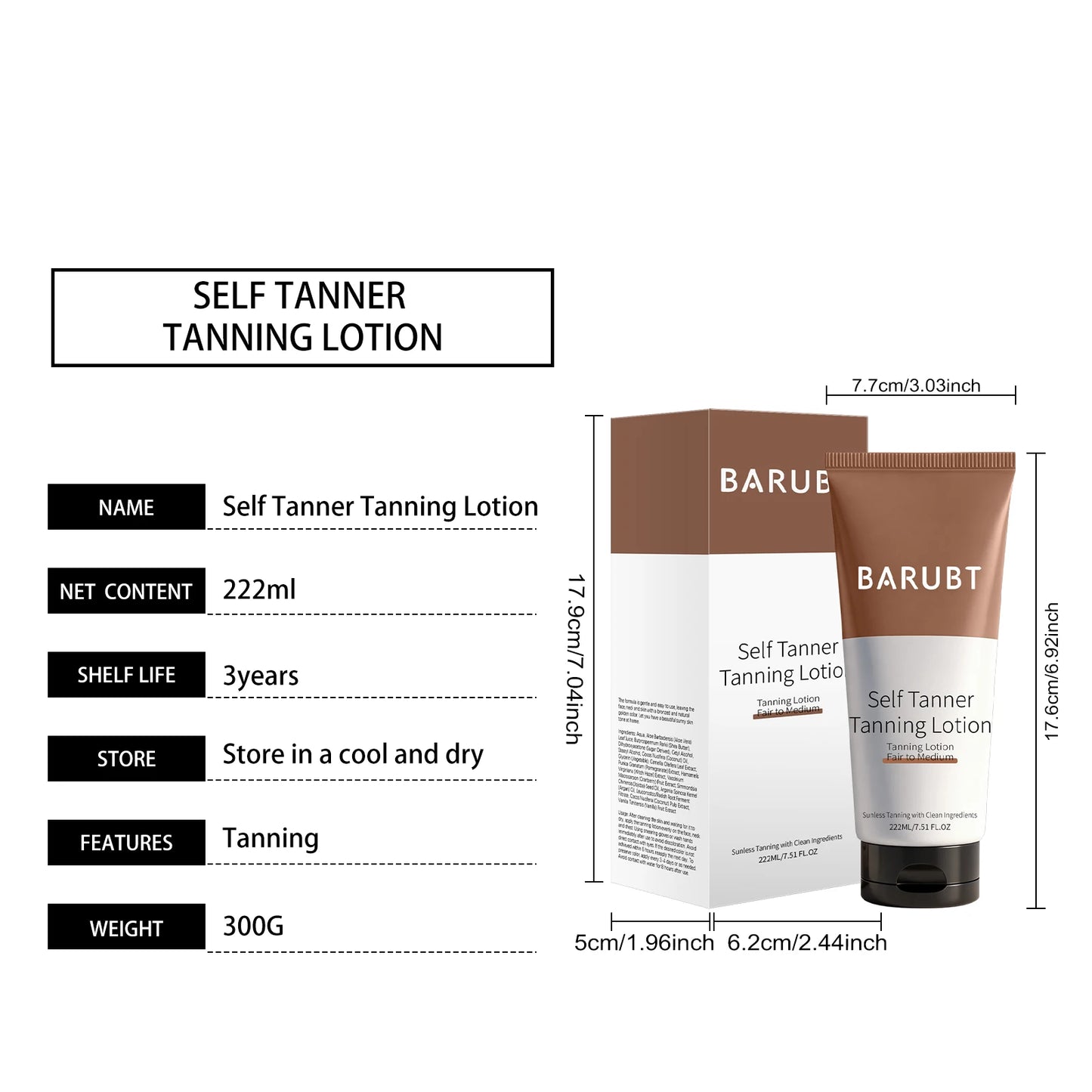 1~2h Instant Self Tanner Sunless Tanning Lotion Dark Brown Tinted Body Gel Caramel Color Self Tan Moisturizing Skin Bronzer