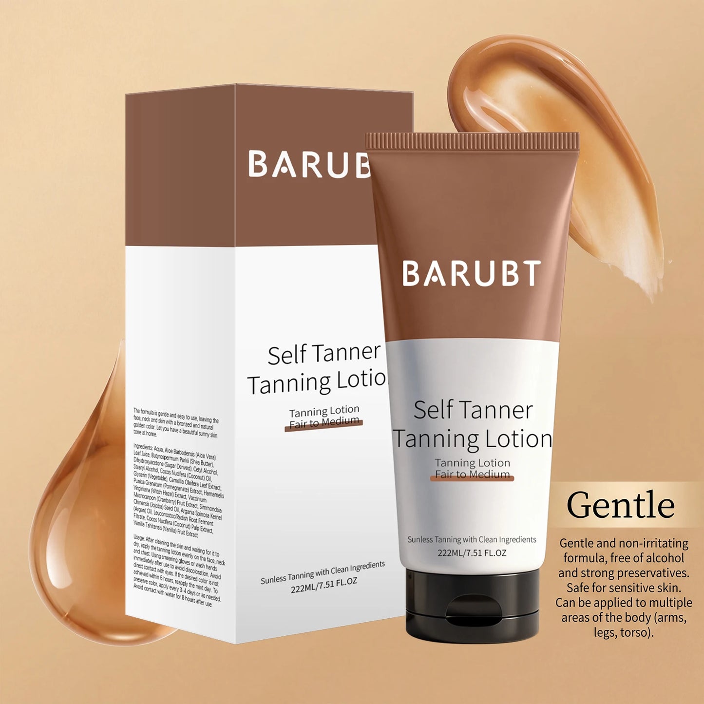 1~2h Instant Self Tanner Sunless Tanning Lotion Dark Brown Tinted Body Gel Caramel Color Self Tan Moisturizing Skin Bronzer