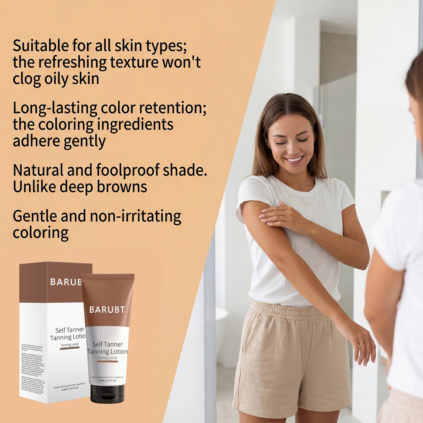 1~2h Instant Self Tanner Sunless Tanning Lotion Dark Brown Tinted Body Gel Caramel Color Self Tan Moisturizing Skin Bronzer