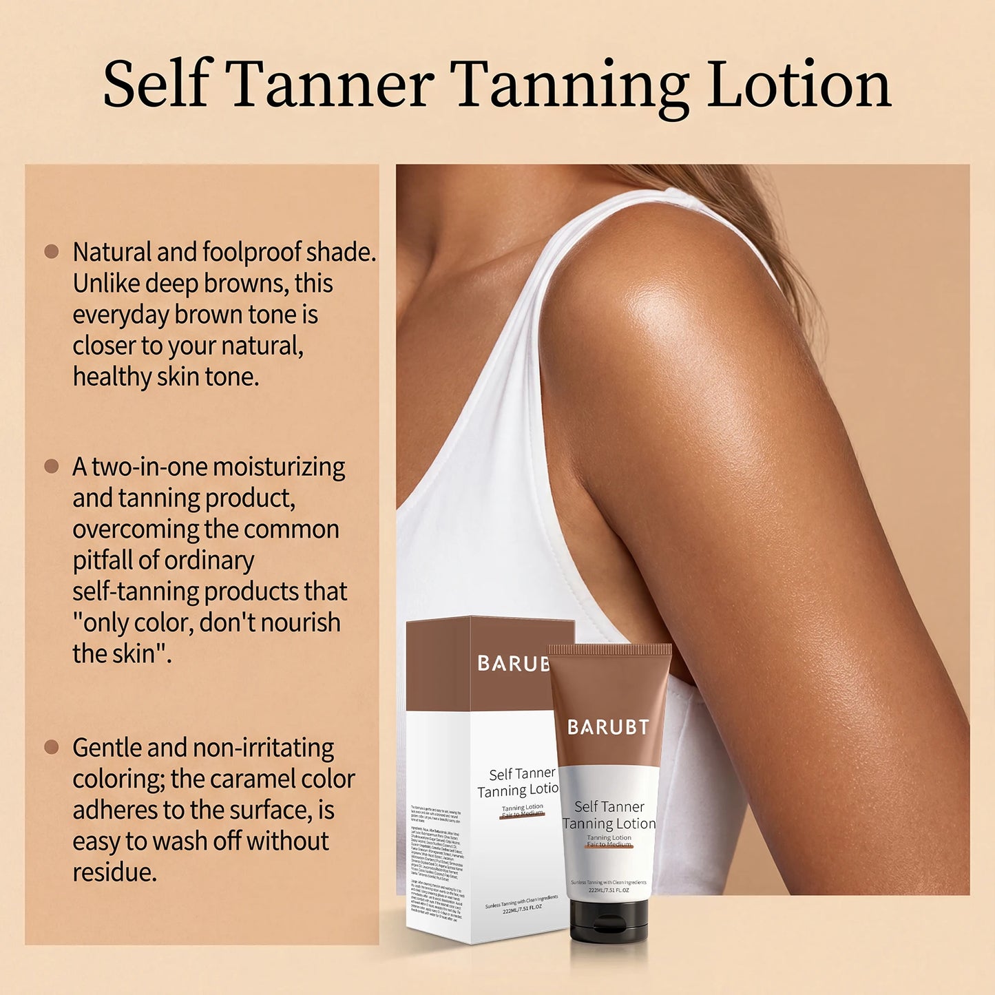 1~2h Instant Self Tanner Sunless Tanning Lotion Dark Brown Tinted Body Gel Caramel Color Self Tan Moisturizing Skin Bronzer