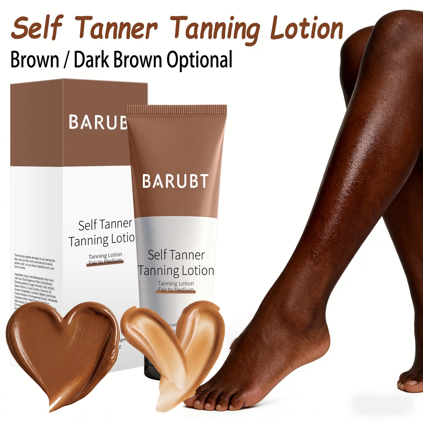1~2h Instant Self Tanner Sunless Tanning Lotion Dark Brown Tinted Body Gel Caramel Color Self Tan Moisturizing Skin Bronzer