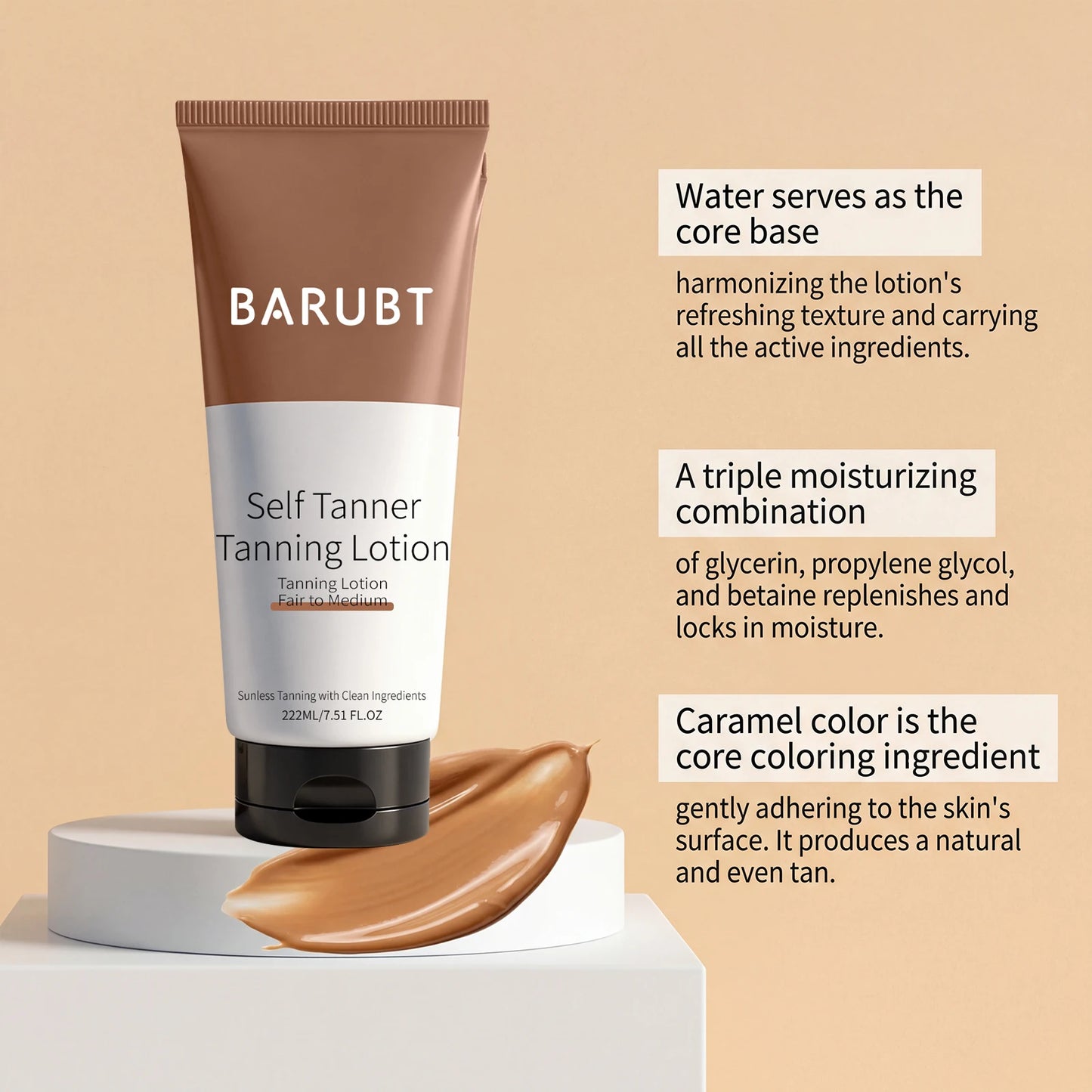 1~2h Instant Self Tanner Sunless Tanning Lotion Dark Brown Tinted Body Gel Caramel Color Self Tan Moisturizing Skin Bronzer
